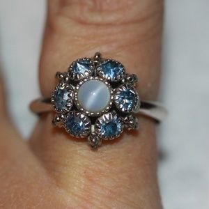 Avon Blue Rhinestone & Moonstone Ring
